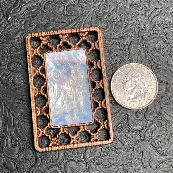 Basenji Dog Mother of Pearl and Wood Pendant Cabochon Mini Art - Picture 8 of 8